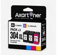 Compatible Pack HP 304XL (Negro 2 ud. + Tricolor 1 ud.) Cartuchos de Tinta N9K08AE / N9K07AE (muestra nivel de tinta)
