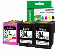 Compatible Pack HP 304XL (Negro 2 ud. + Tricolor 1 ud.) Cartuchos de Tinta N9K08AE / N9K07AE (muestra nivel de tinta)