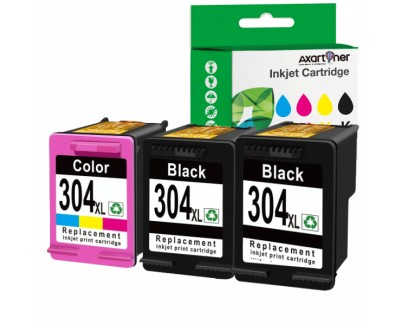 Compatible Pack HP 304XL (Negro 2 ud. + Tricolor 1 ud.) Cartuchos de Tinta N9K08AE / N9K07AE (muestra nivel de tinta)