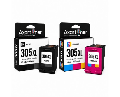 Compatible Pack HP 305XL - chip actualizado - (Negro 1ud. + Tricolor 1 ud.) Cartuchos de Tinta - Muestra Nivel de Tinta - 3YM62AE / 3YM63AE