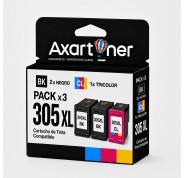 Compatible Pack HP 305XL - chip actualizado - (Negro 2 ud. + Tricolor 1 ud.) Cartuchos de Tinta - Muestra Nivel de Tinta - 3YM62AE / 3YM63AE