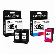Compatible Pack HP 305XL - chip actualizado - (Negro 2 ud. + Tricolor 1 ud.) Cartuchos de Tinta - Muestra Nivel de Tinta - 3YM62AE / 3YM63AE
