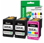 Compatible Pack HP 305XL - chip actualizado - (Negro 2 ud. + Tricolor 1 ud.) Cartuchos de Tinta - Muestra Nivel de Tinta - 3YM62AE / 3YM63AE