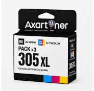 Compatible Pack HP 305XL - chip actualizado - (Negro 2 ud. + Tricolor 1 ud.) Cartuchos de Tinta - Muestra Nivel de Tinta - 3YM62AE / 3YM63AE