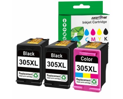 Compatible Pack HP 305XL (Negro 2ud. + Tricolor 1 ud.) Cartuchos de Tinta - Muestra Nivel de Tinta - 3YM62AE / 3YM63AE