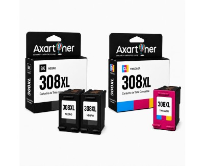 Compatible Pack HP 308XL (Negro 2 ud + Color 1 ud.) Cartuchos de Tinta 7FP22UE / 7FP21UE / 7FP2UE Alta Capacidad / Jumbo