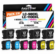 Compatible Pack x 10 Brother LC-980XL / LC-1100XL Cartuchos de Tinta LC980 / LC1100