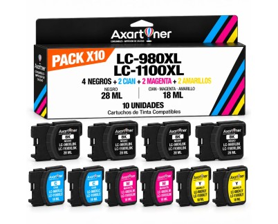 Compatible Pack x 10 Brother LC-980XL / LC-1100XL Cartuchos de Tinta LC980 / LC1100