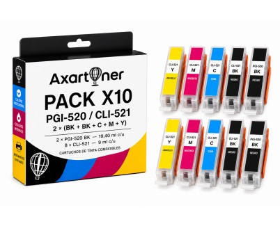 Compatible Pack x 10 Canon PGI520 / CLI521 Cartuchos de Tinta PGI-520 / CLI-521