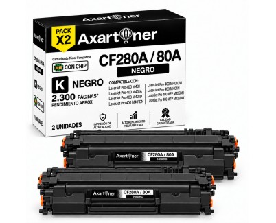 Compatible Pack x 2 HP CF280A Negro Cartuchos de Toner 80A