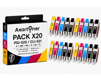 Compatible Pack x 20 Canon PGI520 / CLI521 Cartuchos de Tinta PGI-520 / CLI-521