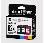 Compatible Pack x 3 HP 62XL (Negro 2 ud. + TRICOLOR 1 ud.) Cartuchos de Tinta - C2P05AE / C2P07AE