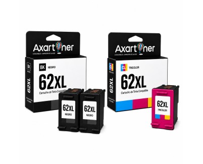 Compatible Pack x 3 HP 62XL (Negro 2 ud. + TRICOLOR 1 ud.) Cartuchos de Tinta - C2P05AE / C2P07AE