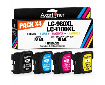 Compatible Pack x 4 Brother LC-980XL / LC-1100XL Cartuchos de Tinta LC980 / LC1100