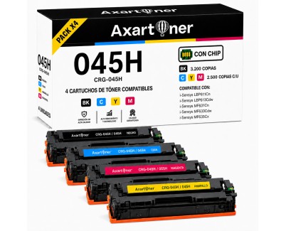 Compatible Pack x 4 Canon 045H Cartuchos de Toner para i-Sensys LBP611, LBP612, LBP613, MF631, MF632, MF633, MF634, MF635
