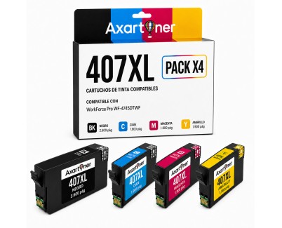 Compatible Pack x 4 Epson 407 Cartuchos de Tinta para WorkForce Pro WF-4745
