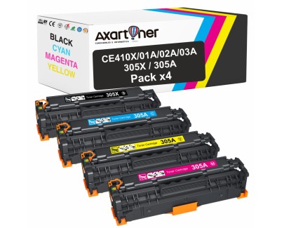 Compatible Pack x 4 HP CE410X / CE411A / CE412A / CE413A - 305X / 305A Cartuchos de Toner para HP LaserJet Pro 400 Color MFP M475dn MFP M475dw M451dn M451nw M451dw Pro 300 Color MFP M375nw