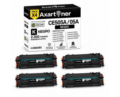 Compatible Pack x 4 HP CE505A Negro Cartuchos de Toner 05A