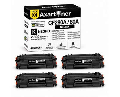 Compatible Pack x 4 HP CF280A Negro Cartuchos de Toner 80A