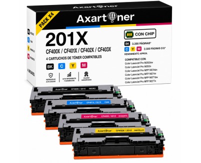 Compatible Pack x 4 HP CF400X / CF401X / CF402X / CF403X 201X Cartuchos de Toner para Color LaserJet Pro M252dw, M252n, MFP M274dn, MFP M274n, MFP M277dw, MFP M277n