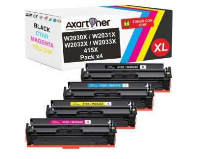 Compatible Pack x4 HP W2030X / 31X / 32X / 33X - 415X - CON CHIP - Cartuchos de Toner para HP Color LaserJet Pro M454dn M454dw M454nw MFP M479dw M479fdn M479fdw M479fnw Enterprise M455dn MFP M480f