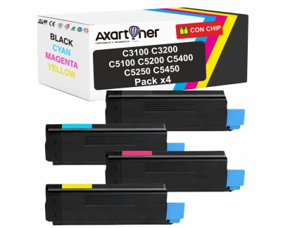 Compatible Pack x 4 OKI C5100 / C5200 / C5400 / C5250 / C5450 / C3100 / C3200 Cartuchos de Toner
