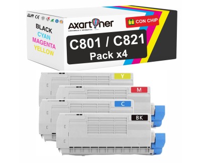 Compatible Pack x 4 OKI C801 / C821 Cartuchos de Toner