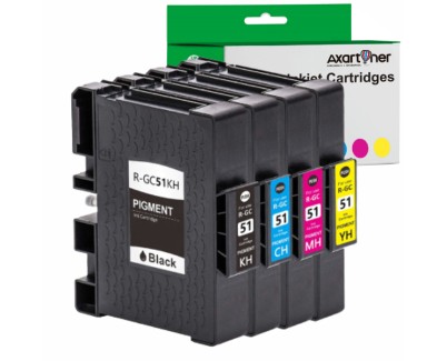 Compatible Pack x 4 Ricoh GC51 Cartuchos de Tinta Pigmentada para Ricoh SG3210, SG3210DNw