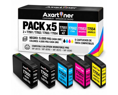 Compatible Pack x 5 Epson T7551 / T7552 / T7553 / T7554 Cartuchos de Tinta Pigmentada
