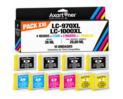 Compatible Pack x10 Brother LC1000XL / LC970XL LC-1000 / LC-970 Cartuchos de Tinta