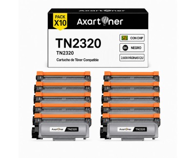 Compatible Pack x10 Brother TN2320 Negro Cartuchos de Toner para Brother MFC-L2700DW HL-L2300D HL-L2340DW DCP-L2520DW DCP-L2500D DCP-L2540DN MFC-L2720DW MFC-L2740DW