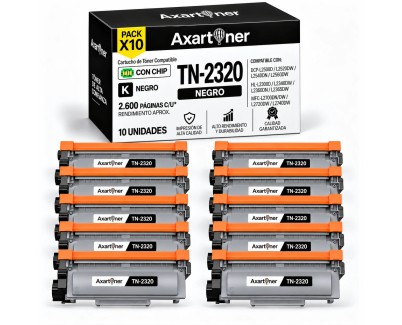 Compatible Pack x10 Brother TN2320 Negro Cartuchos de Toner para Brother MFC-L2700DW HL-L2300D HL-L2340DW DCP-L2520DW DCP-L2500D DCP-L2540DN MFC-L2720DW MFC-L2740DW