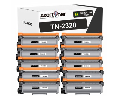 Compatible Pack x10 Brother TN2320 Negro Cartuchos de Toner para Brother MFC-L2700DW HL-L2300D HL-L2340DW DCP-L2520DW DCP-L2500D DCP-L2540DN MFC-L2720DW MFC-L2740DW
