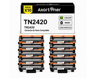 Compatible Pack x10 Brother TN2420 Negro - CON CHIP - Cartucho de Toner TN-2420 para Brother HL-L2310D HL-L2350DN HL-L2530DW HL-L2370DN HL-L2375DW DCP-L2510D MFC-L2710DN MFC-L2730DW MFC-L2750DW