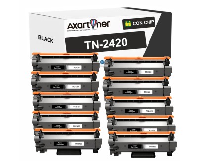 Compatible Pack x10 Brother TN2420 Negro - CON CHIP - Cartucho de Toner TN-2420 para Brother HL-L2310D HL-L2350DN HL-L2370DN HL-L2375DW DCP-L2510D DCP-L2530DW MFC-L2710DN MFC-L2730DW MFC-L2750DW