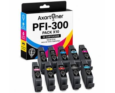 Compatible Pack x10 Canon PFI300 / PFI-300 Cartuchos de Tinta Pigmentada para Canon imagePROGRAF Pro-300