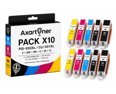 Compatible Pack x10 Canon PGI550XL / CLI551XL Cartuchos de Tinta