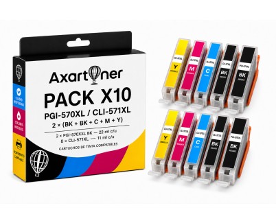 Compatible Pack x10 Canon PGI570 XL / CLI571 XL Cartuchos de Tinta