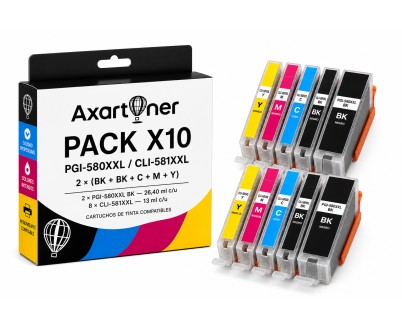 Compatible Pack x10 Canon PGI580XXL / CLI581XXL Cartuchos de Tinta PGI-580 / CLI-581