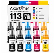 Compatible Pack x10 Epson 113 Botellas de Tinta EcoTank ET 16150, 16600, 16650, 5800, 5850, 5880
