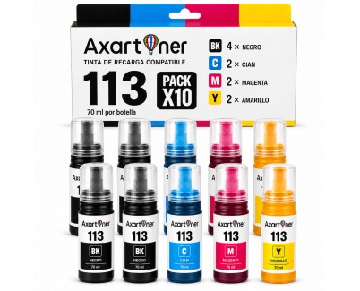 Compatible Pack x10 Epson 113 Botellas de Tinta EcoTank ET 16150, 16600, 16650, 5800, 5850, 5880