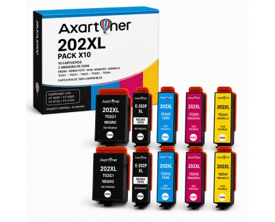 Compatible Pack x10 Epson 202XL Cartuchos de tinta para XP6000, XP6005, XP6100, XP6105