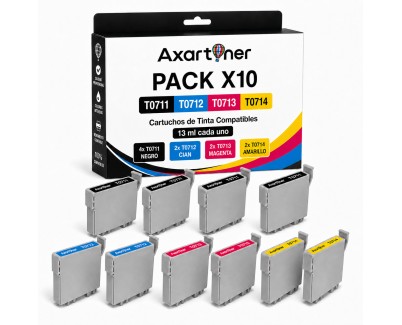 Compatible Pack x10 Epson T0711 / T0712 / T0713 / T0714 Cartuchos de Tinta