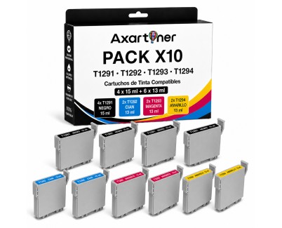 Compatible Pack x10 Epson T1291 / T1292 / T1293 / T1294 Cartuchos de Tinta