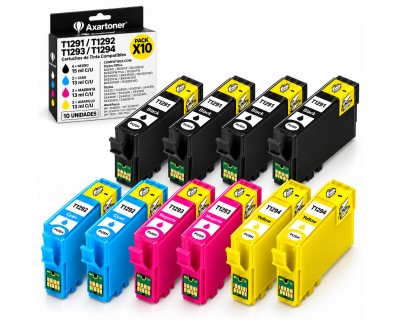 Compatible Pack x10 Epson T1291 / T1292 / T1293 / T1294 Cartuchos de Tinta