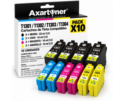 Compatible Pack x10 Epson T1301 / T1302 / T1303 / T1304 Cartuchos de Tinta