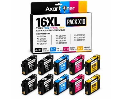 Compatible Pack x10 Epson T1631 / T1632 / T1633 / T1634 - 16XL Cartuchos de Tinta