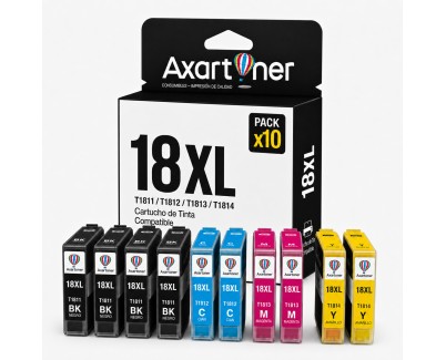 Compatible Pack x10 Epson T1811 / T1812 / T1813 / T1814 - 18XL Cartuchos de Tinta