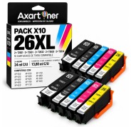 Compatible Pack x10 Epson T2621 / T2631 / T2632 / T2633 / T2634 - 26XL Cartuchos de Tinta para Expression Premium XP-510 XP-520 XP-600 XP-605 XP-610 XP-615 XP-620 XP-625 XP-700 XP-710 XP-720 XP-800 XP-810 XP-820