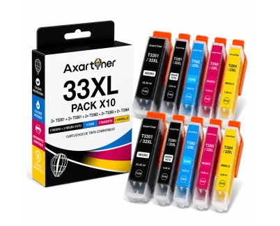 Compatible Pack x10 Epson T3351 / T3361 / T3362 / T3363 / T3364 - 33XL Cartuchos de Tinta para Expression Premium XP530 XP540 XP630 XP635 XP640 XP645 XP7100 XP830 XP900